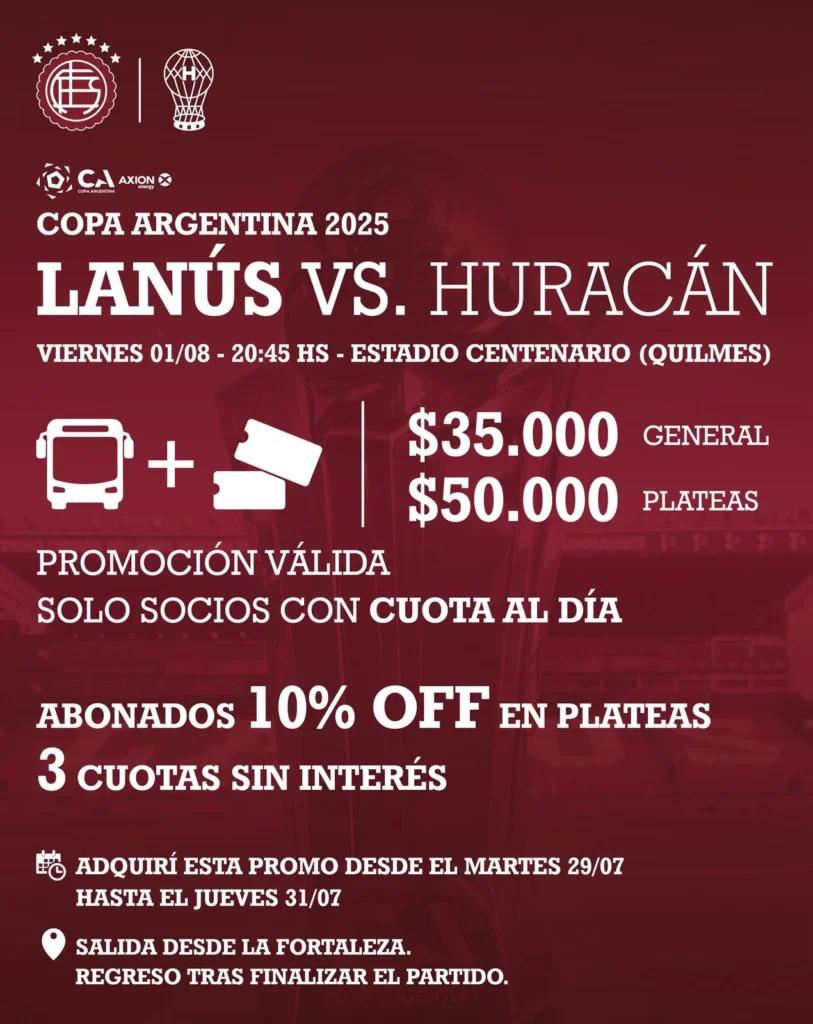 Venta de entradas Lanús - Huracán Copa Argentina
