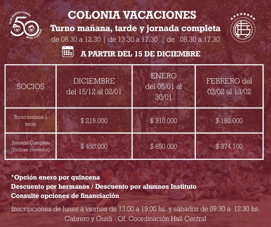 Colonia vacaciones precios