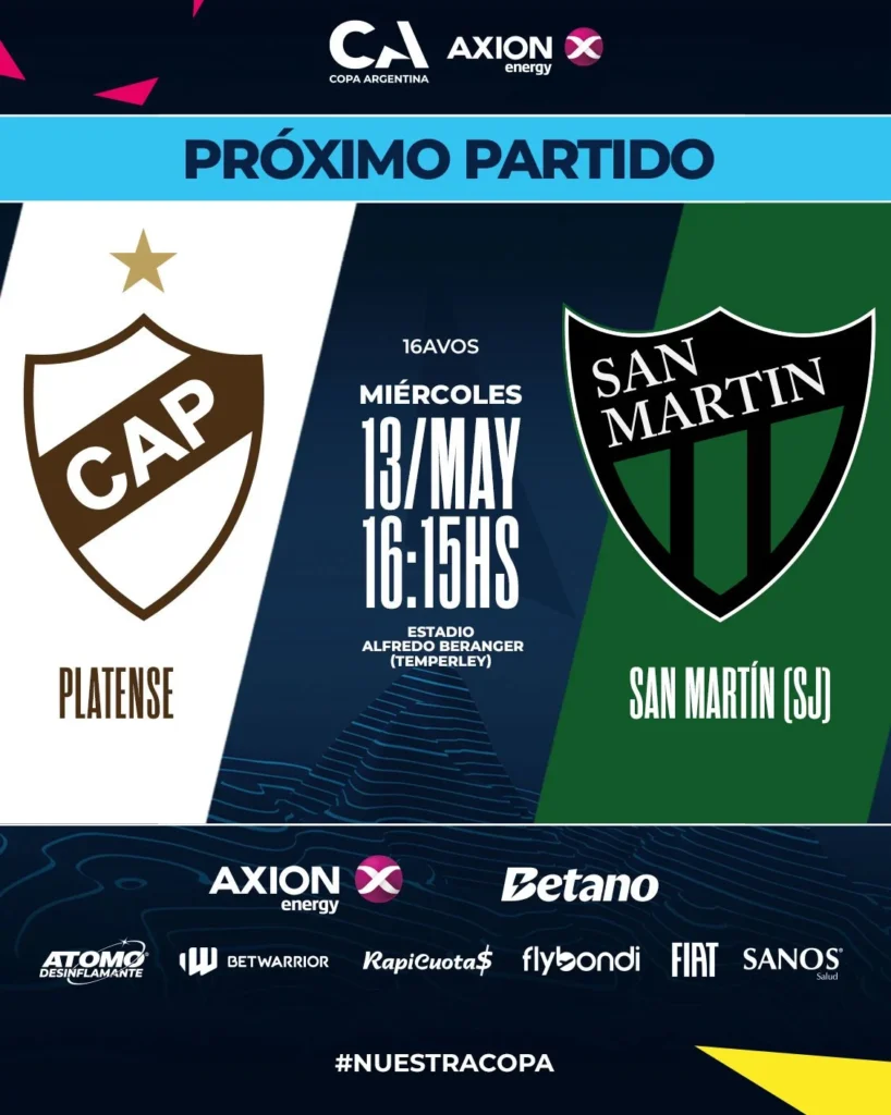 Platense San Martín SJ posible rival en octavos Copa Argentina